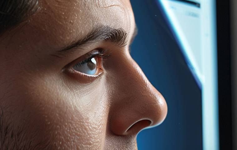 **

A person practicing the 20-20-20 rule, looking away from a bright computer screen towards a distant object, emphasizing eye health and digital well-being.

**