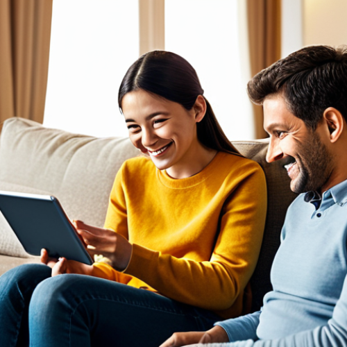 Family Interaction in the Digital Age**

A family of four (mother, father, son, daughter) sitting in a comfortably lit living room. The son is using a tablet, the daughter is on her phone, the father is glancing at a laptop, but the mother is smiling and making eye contact. Scene should convey a sense of slight disconnection but with an underlying warmth. Emphasize the warm lighting and cozy environment.  Fully clothed, appropriate attire, safe for work, professional photography, perfect anatomy, natural proportions, family-friendly.

**